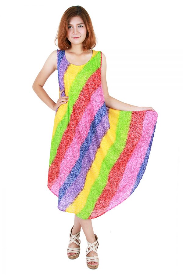 Rainbow Bohemian Casual Beach Sundress Round Size XS-XXL up to 2X bw183-4809