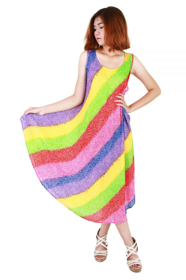 Rainbow Bohemian Casual Beach Sundress Round Size XS-XXL up to 2X bw183-4810