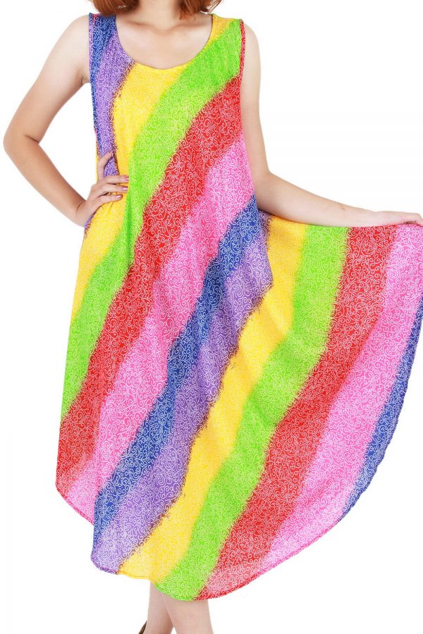 Rainbow Bohemian Casual Beach Sundress Round Size XS-XXL up to 2X bw183-4816