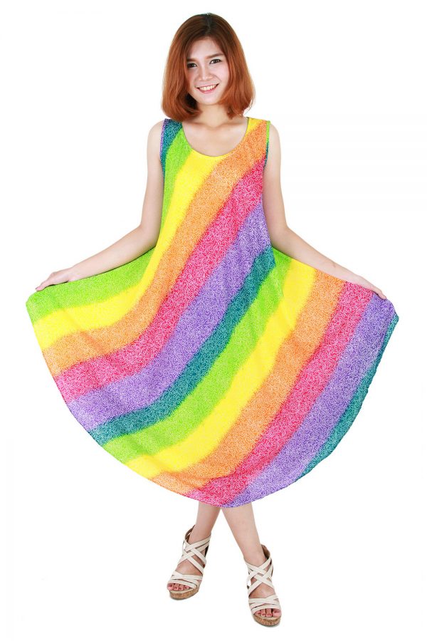 Rainbow Bohemian Casual Beach Sundress Round Size XS-XXL up to 2X bw184-4798