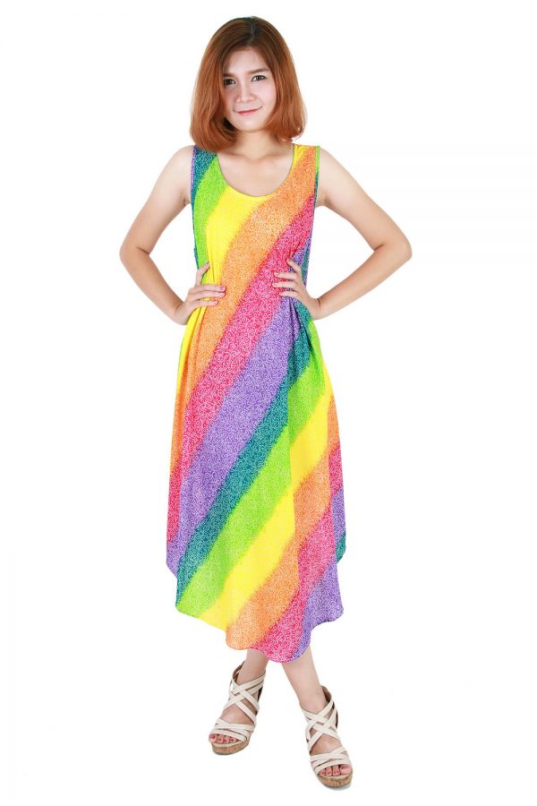 Rainbow Bohemian Casual Beach Sundress Round Size XS-XXL up to 2X bw184-4800