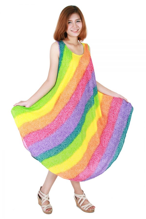 Rainbow Bohemian Casual Beach Sundress Round Size XS-XXL up to 2X bw184-4803