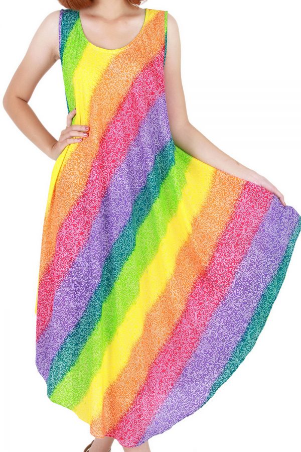 Rainbow Bohemian Casual Beach Sundress Round Size XS-XXL up to 2X bw184-4805