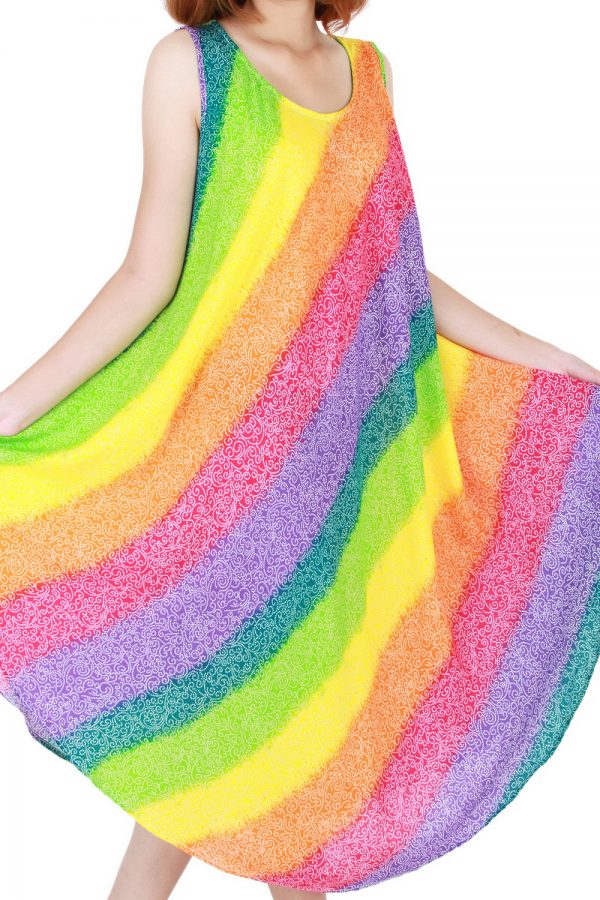 Rainbow Bohemian Casual Beach Sundress Round Size XS-XXL up to 2X bw184-4806