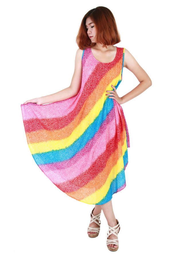 Rainbow Bohemian Casual Beach Sundress Round Size XS-XXL up to 2X bw185-4790