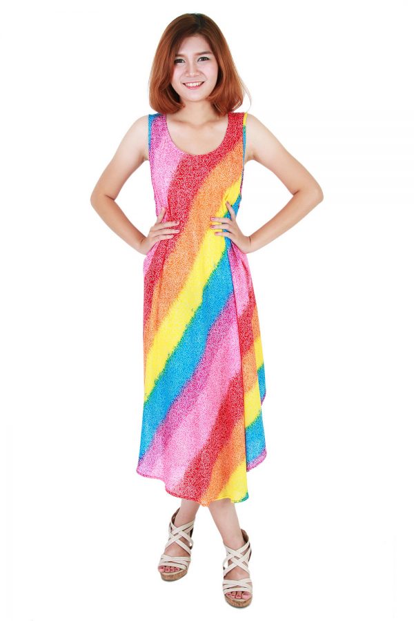 Rainbow Bohemian Casual Beach Sundress Round Size XS-XXL up to 2X bw185-4789