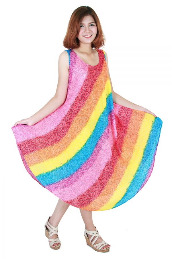 Rainbow Bohemian Casual Beach Sundress Round Size XS-XXL up to 2X bw185-4793