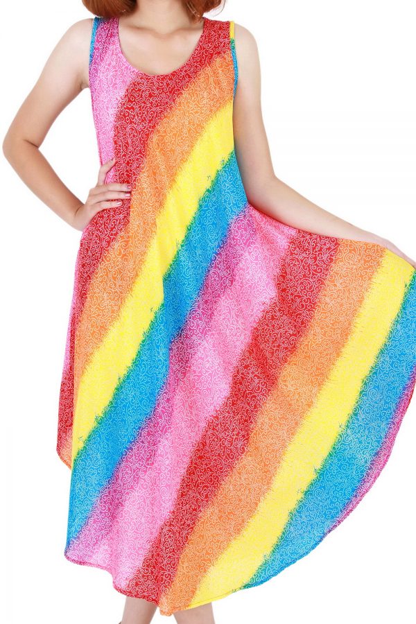 Rainbow Bohemian Casual Beach Sundress Round Size XS-XXL up to 2X bw185-4796