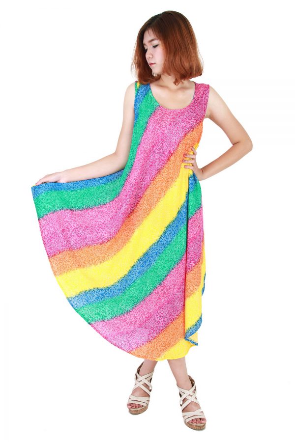 Rainbow Bohemian Casual Beach Sundress Round Size XS-XXL up to 2X bw186-4780