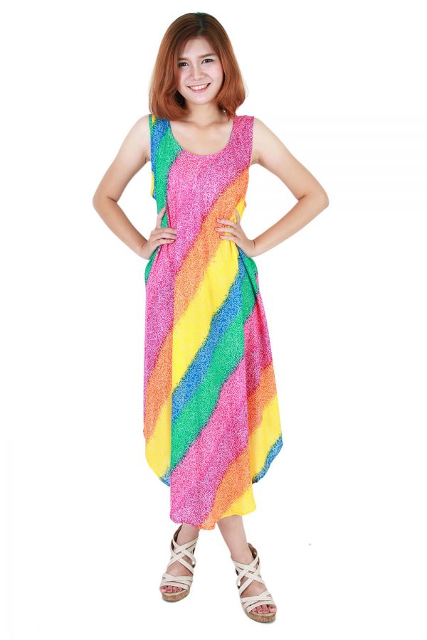 Rainbow Bohemian Casual Beach Sundress Round Size XS-XXL up to 2X bw186-4779