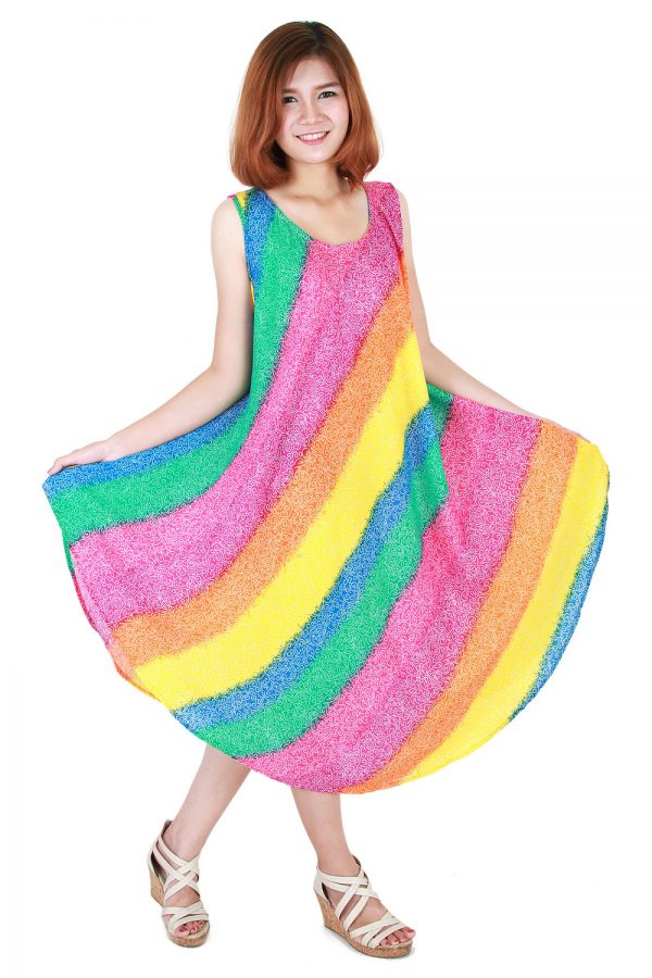 Rainbow Bohemian Casual Beach Sundress Round Size XS-XXL up to 2X bw186-4784