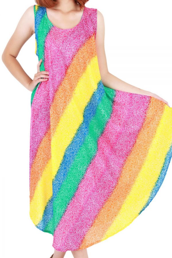Rainbow Bohemian Casual Beach Sundress Round Size XS-XXL up to 2X bw186-4782
