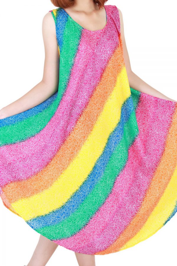 Rainbow Bohemian Casual Beach Sundress Round Size XS-XXL up to 2X bw186-4783