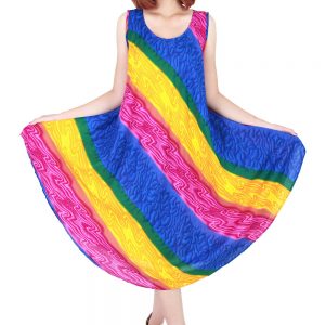 Rainbow Bohemian Casual Beach Sundress Round Size XS-XXL up to 2X bw191-4768