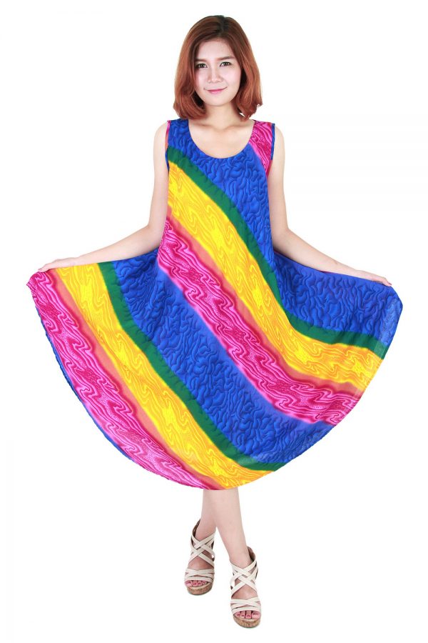 Rainbow Bohemian Casual Beach Sundress Round Size XS-XXL up to 2X bw191-4768