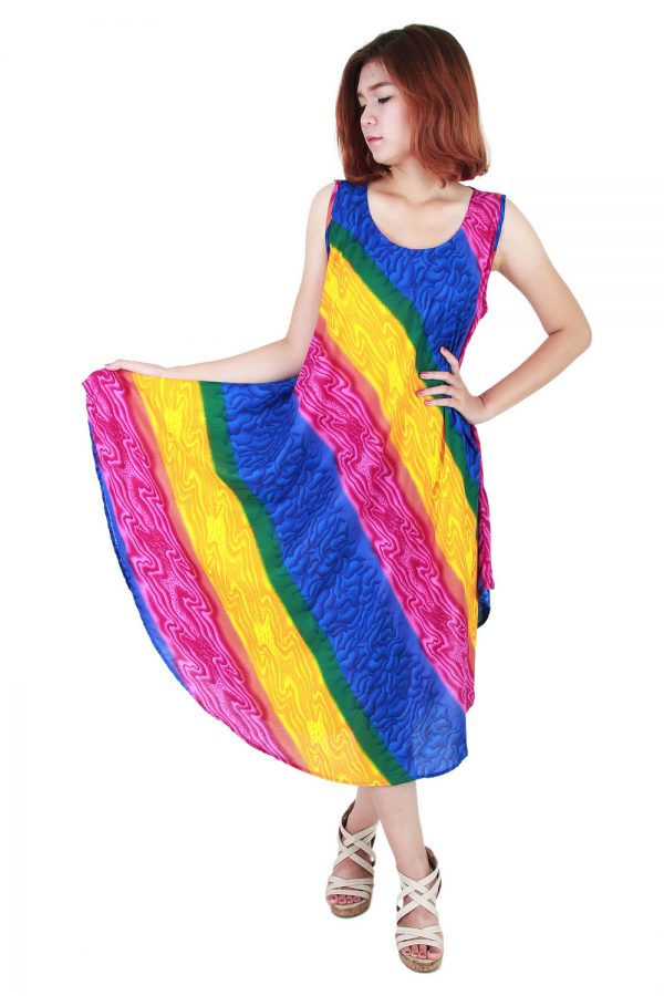 Rainbow Bohemian Casual Beach Sundress Round Size XS-XXL up to 2X bw191-4770