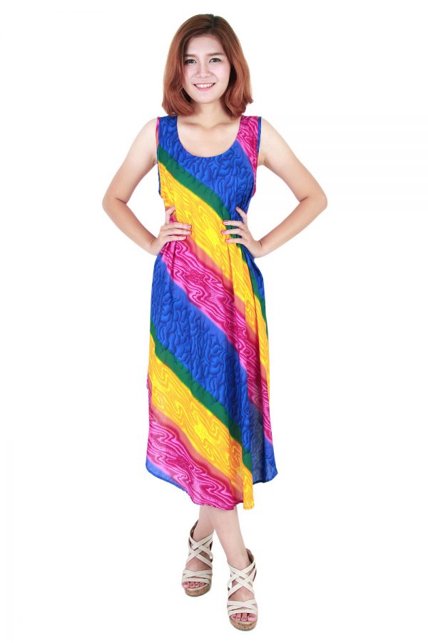 Rainbow Bohemian Casual Beach Sundress Round Size XS-XXL up to 2X bw191-4771