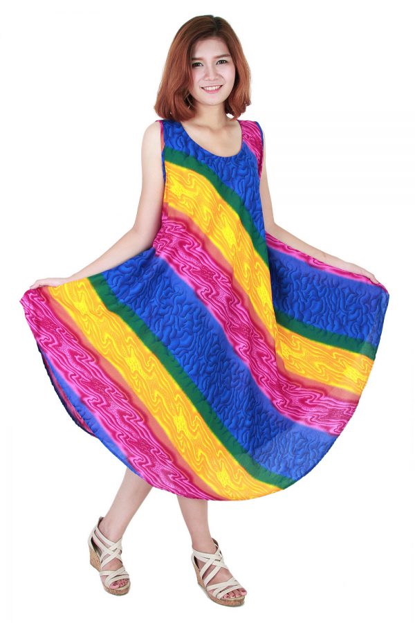 Rainbow Bohemian Casual Beach Sundress Round Size XS-XXL up to 2X bw191-4773