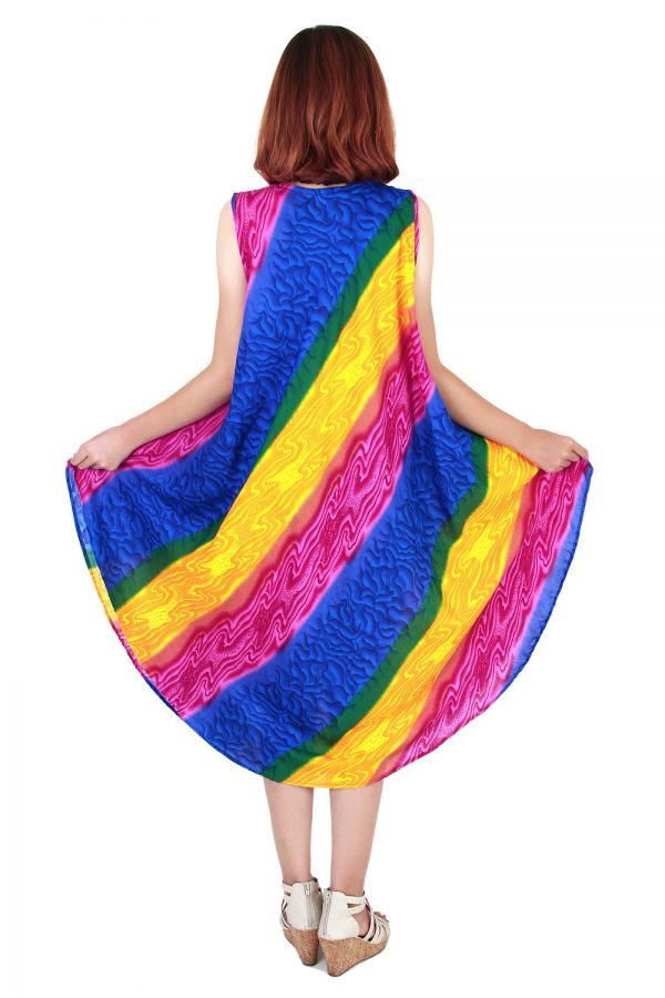 Rainbow Bohemian Casual Beach Sundress Round Size XS-XXL up to 2X bw191-4772