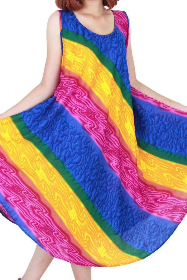 Rainbow Bohemian Casual Beach Sundress Round Size XS-XXL up to 2X bw191-4775