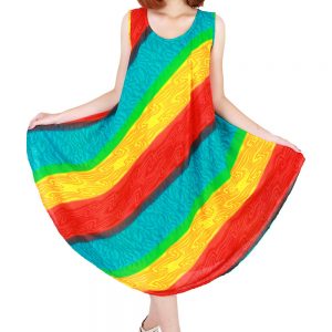 Rainbow Bohemian Casual Beach Sundress Round Size XS-XXL up to 2X bw192-4759