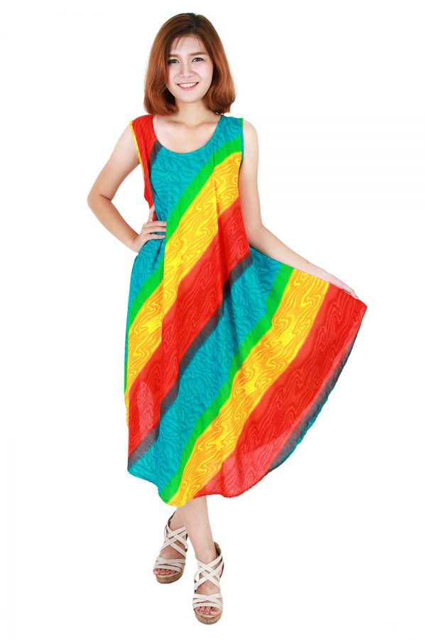 Rainbow Bohemian Casual Beach Sundress Round Size XS-XXL up to 2X bw192-4758