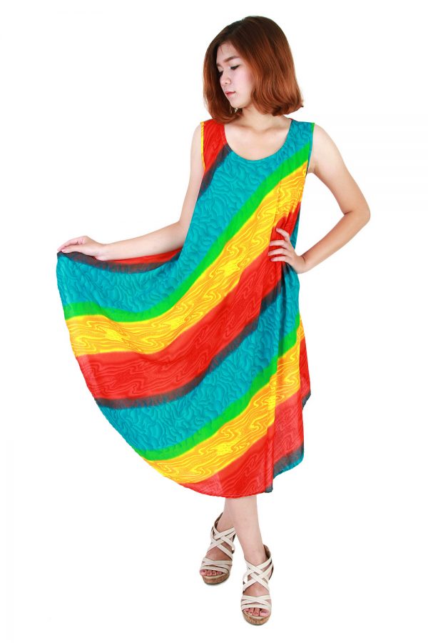 Rainbow Bohemian Casual Beach Sundress Round Size XS-XXL up to 2X bw192-4761