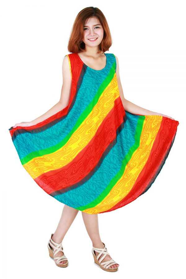 Rainbow Bohemian Casual Beach Sundress Round Size XS-XXL up to 2X bw192-4763