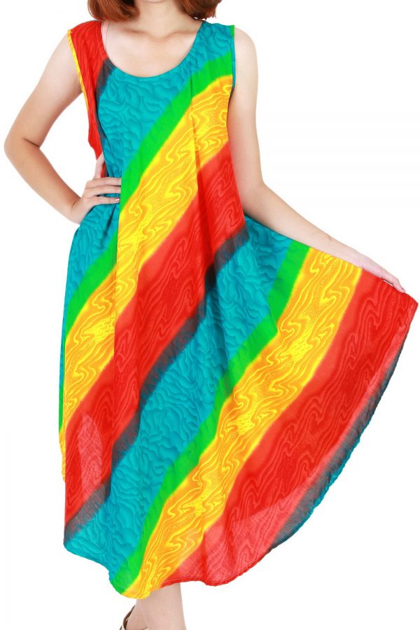 Rainbow Bohemian Casual Beach Sundress Round Size XS-XXL up to 2X bw192-4766