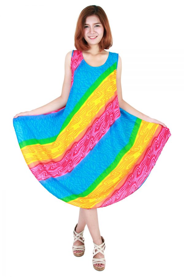 Rainbow Bohemian Casual Beach Sundress Round Size XS-XXL up to 2X bw195-4728