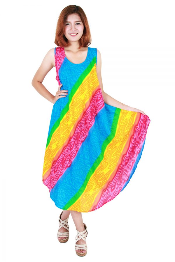 Rainbow Bohemian Casual Beach Sundress Round Size XS-XXL up to 2X bw195-4729