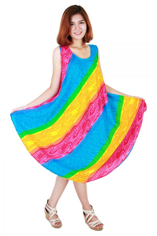 Rainbow Bohemian Casual Beach Sundress Round Size XS-XXL up to 2X bw195-4735