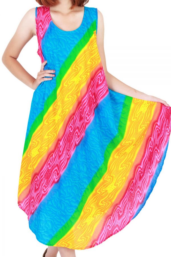 Rainbow Bohemian Casual Beach Sundress Round Size XS-XXL up to 2X bw195-4734