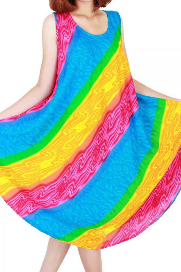 Rainbow Bohemian Casual Beach Sundress Round Size XS-XXL up to 2X bw195-4732