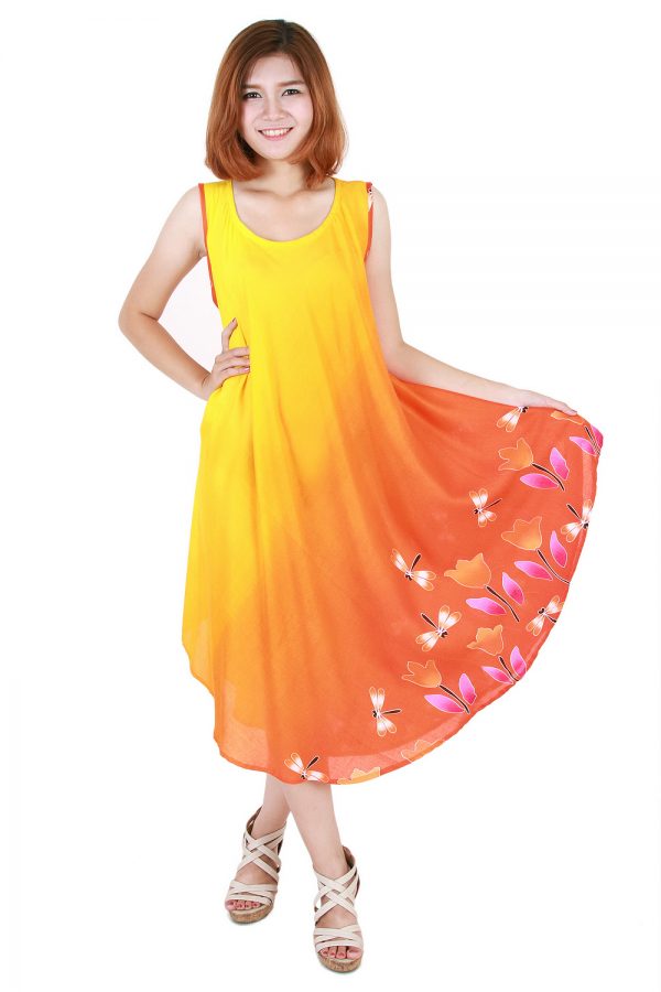 Floral Bohemian Casual Beach Sundress Round Size XS-XXL up to 2X Orange bw20o-4699