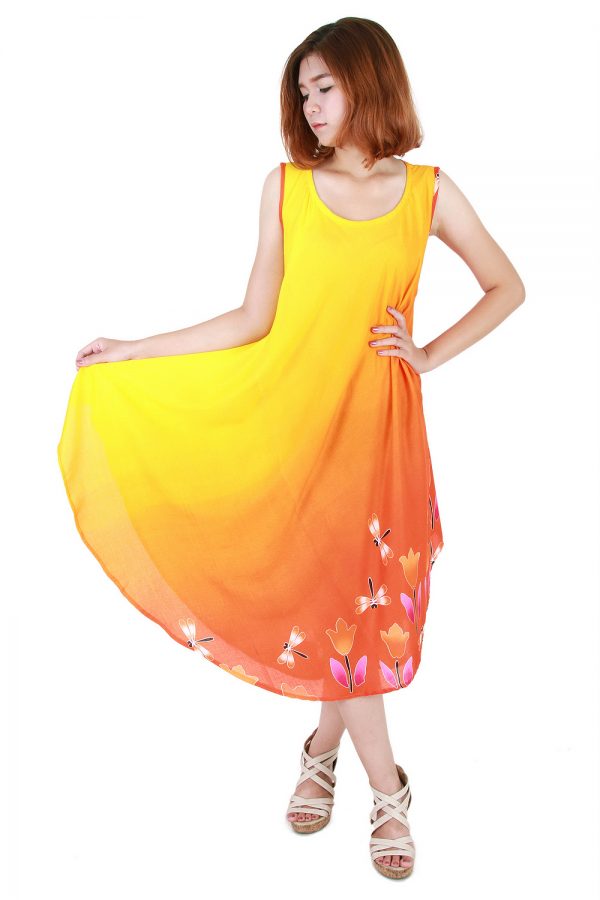 Floral Bohemian Casual Beach Sundress Round Size XS-XXL up to 2X Orange bw20o-4700