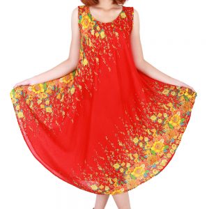 Floral Bohemian Casual Beach Sundress Round Size XS-XXL up to 2X Red bw05r-5297