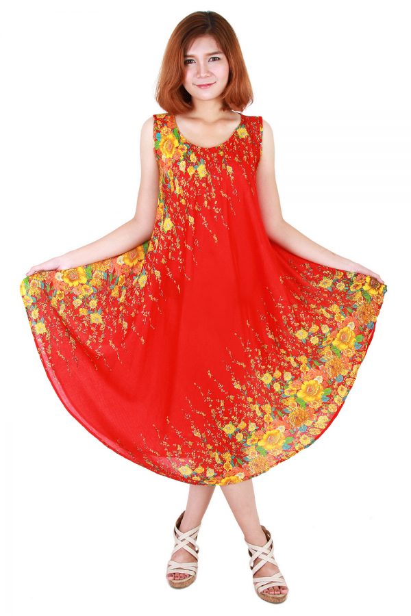 Floral Bohemian Casual Beach Sundress Round Size XS-XXL up to 2X Red bw05r-5297