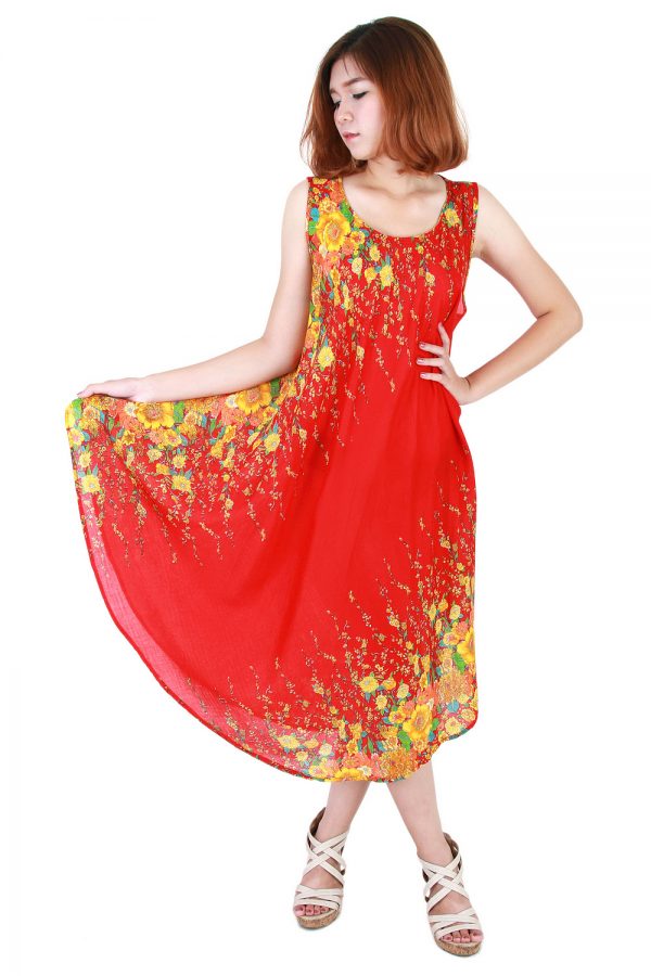Floral Bohemian Casual Beach Sundress Round Size XS-XXL up to 2X Red bw05r-5300