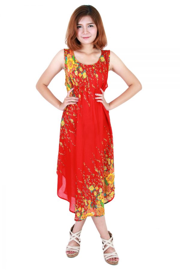 Floral Bohemian Casual Beach Sundress Round Size XS-XXL up to 2X Red bw05r-5299