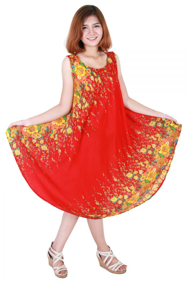 Floral Bohemian Casual Beach Sundress Round Size XS-XXL up to 2X Red bw05r-5302
