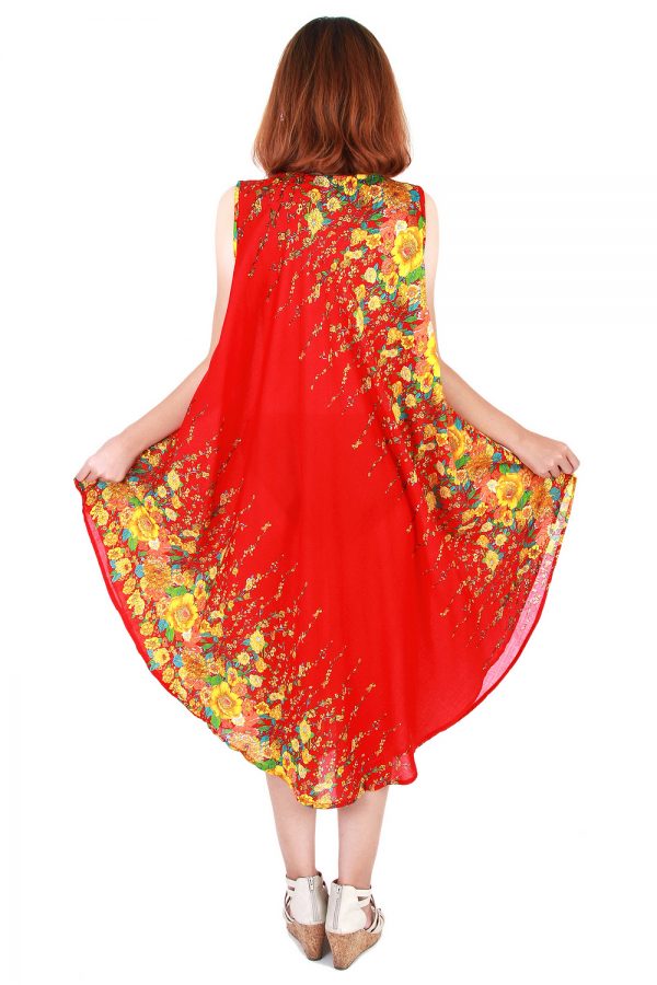 Floral Bohemian Casual Beach Sundress Round Size XS-XXL up to 2X Red bw05r-5301