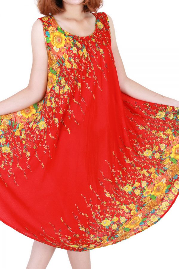 Floral Bohemian Casual Beach Sundress Round Size XS-XXL up to 2X Red bw05r-5304