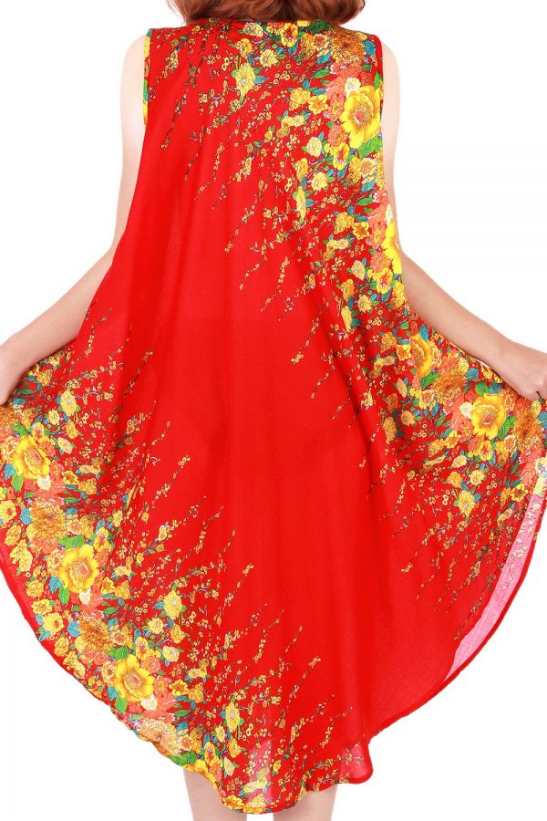 Floral Bohemian Casual Beach Sundress Round Size XS-XXL up to 2X Red bw05r-5303