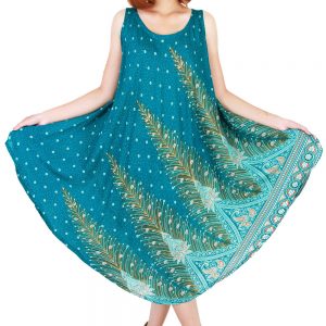 Peacock Bohemian Casual Beach Sundress Round Size XS-XXL up to 3X Green bw06t-5238