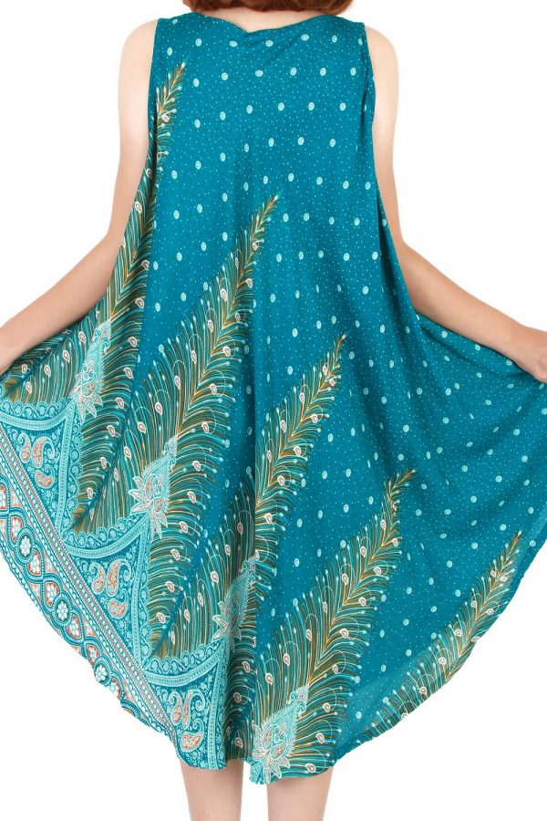 Peacock Bohemian Casual Beach Sundress Round Size XS-XXL up to 3X Green bw06t-5245
