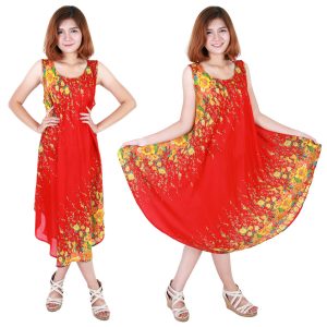 Floral Bohemian Casual Beach Sundress Round Size XS-XXL up to 2X Red bw05r-0