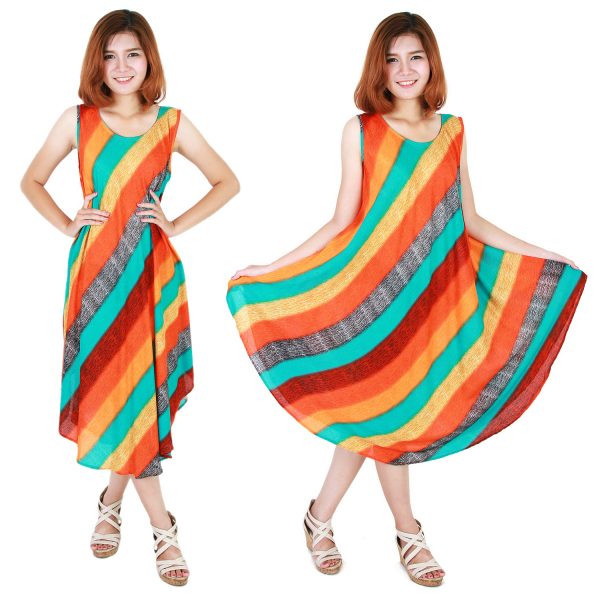 Rainbow Bohemian Casual Beach Sundress Round Size XS-XXL up to 2X bw174-0