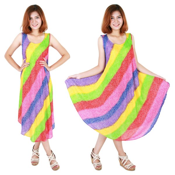 Rainbow Bohemian Casual Beach Sundress Round Size XS-XXL up to 2X bw183-0