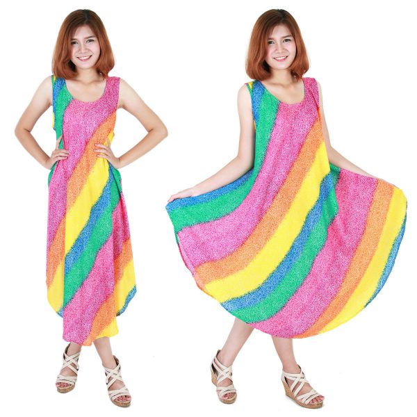 Rainbow Bohemian Casual Beach Sundress Round Size XS-XXL up to 2X bw186-0